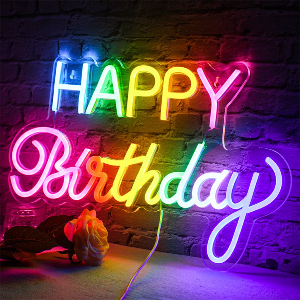 Led Happy Birthday Colour Neon Sign for Party Decor Led Neon Light USB Powered Acrylic Custom